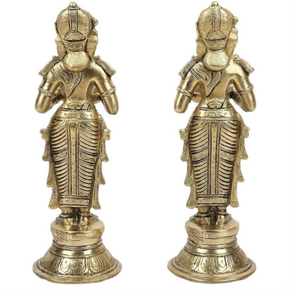 Brass Deep Laxmi Pair Meenakshi Devi Figurine Pair Holding Oil Diya for Pooja Height 25 cm Weight 3 Kg