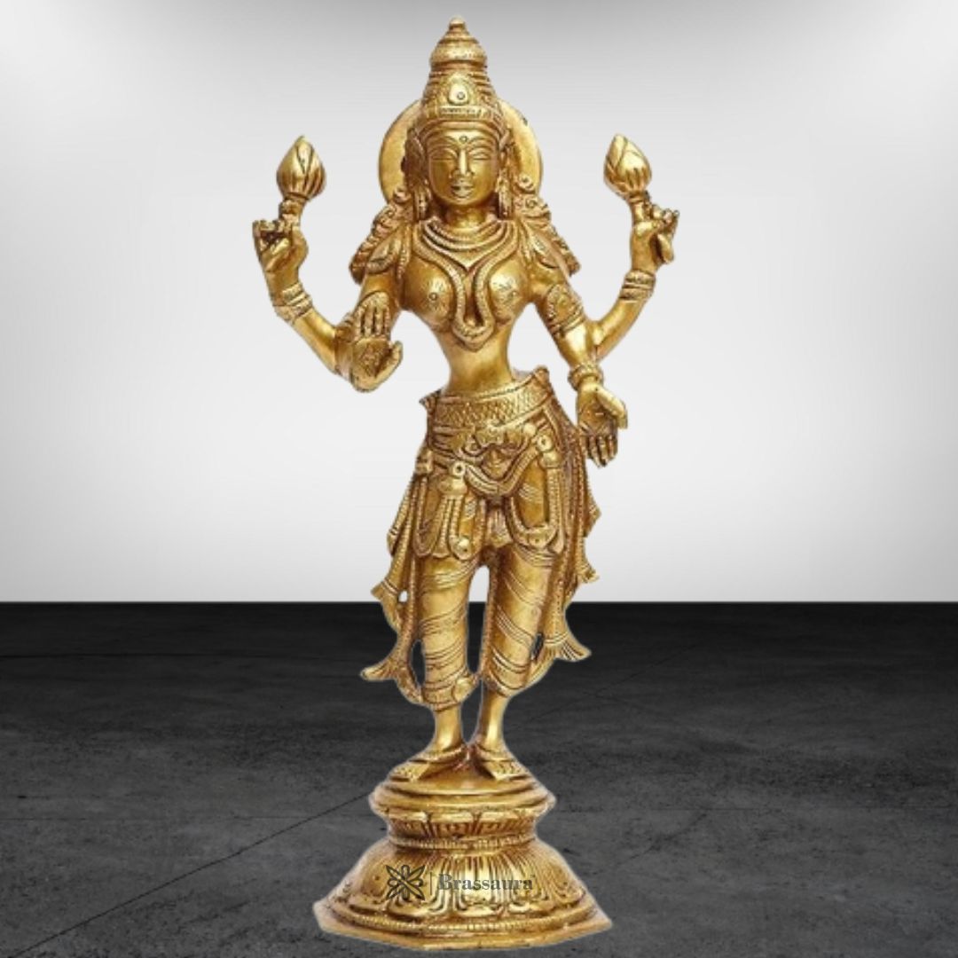 Brass Laxmi Mata Murti for Home and Decor Show Piece for Living Room Height 28 cm Weight 1.7 Kg