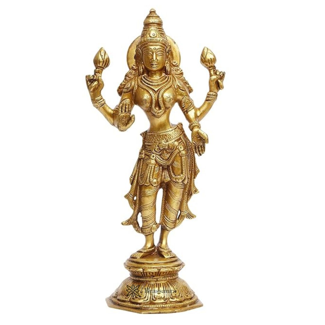 Brass Laxmi Mata Murti for Home and Decor Show Piece for Living Room Height 28 cm Weight 1.7 Kg