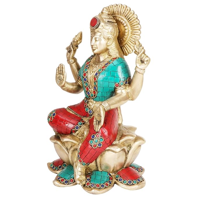 Brass Gem Stone Work Laxmi MATA Murti for Home and Decor Height 13 cm Weight 3.6 Kg