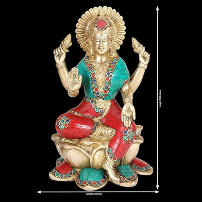 Brass Gem Stone Work Laxmi MATA Murti for Home and Decor Height 13 cm Weight 3.6 Kg