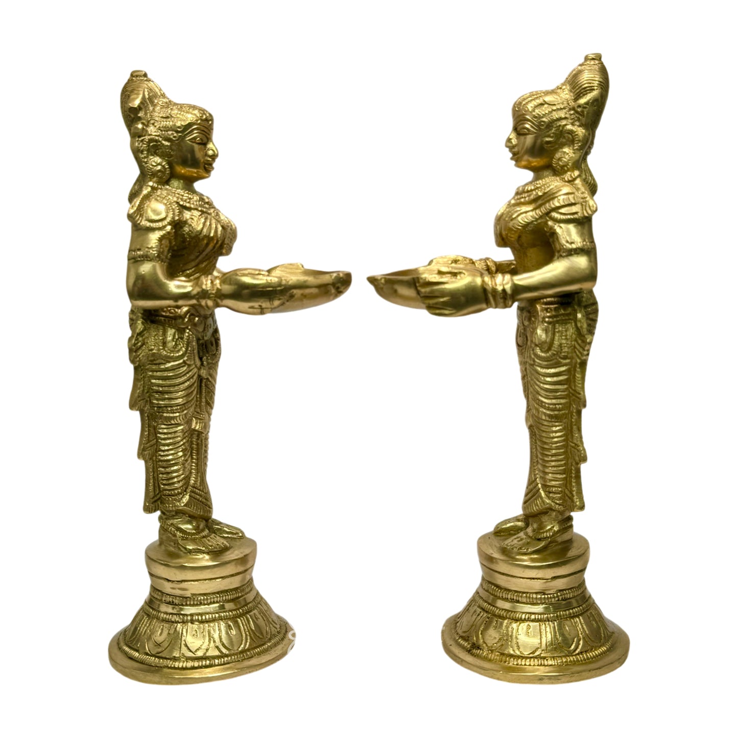 Brass Deep Laxmi Pair Meenakshi Devi Figurine Pair Holding Oil Diya for Pooja Height 25 cm Weight 3 Kg