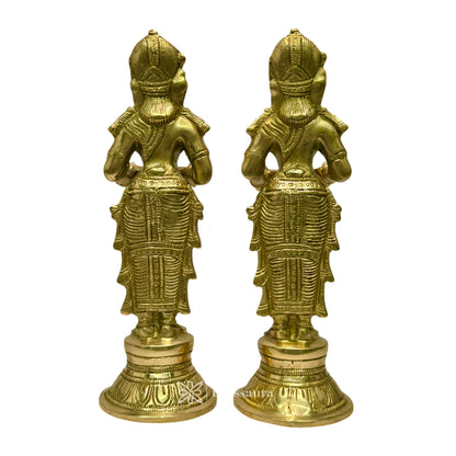 Brass Deep Laxmi Pair Meenakshi Devi Figurine Pair Holding Oil Diya for Pooja Height 25 cm Weight 3 Kg