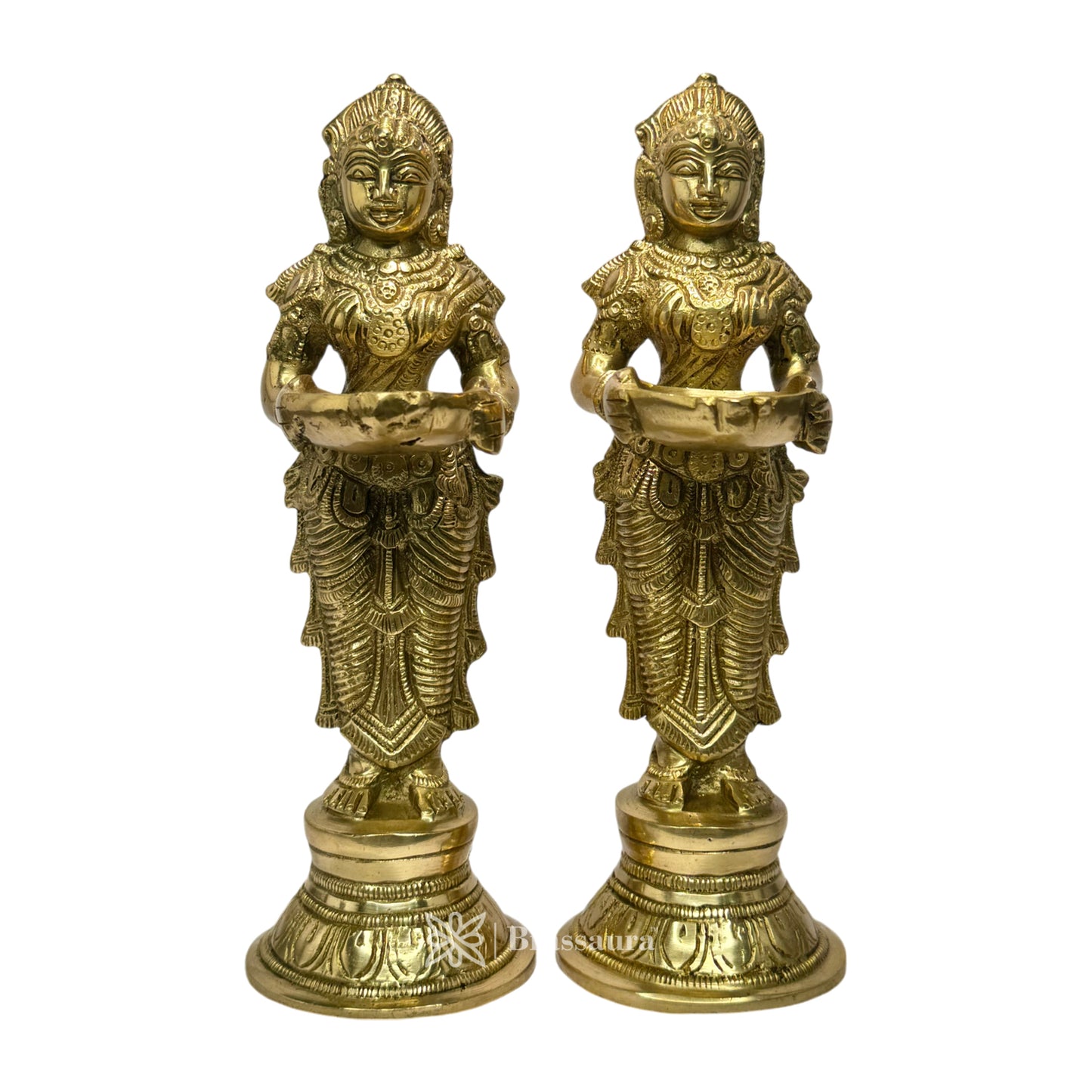 Brass Deep Laxmi Pair Meenakshi Devi Figurine Pair Holding Oil Diya for Pooja Height 25 cm Weight 3 Kg