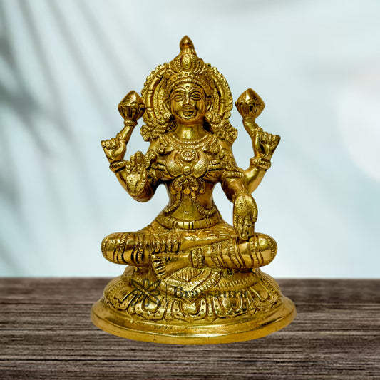 Brass Golden Sitting Laxmi MATA On Chowki Murti for Home and Decor Show Piece for Living Room  Height 24 cm Weight 3.44 Kg