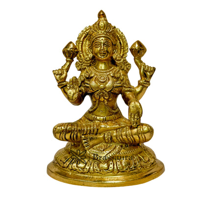 Brass Golden Sitting Laxmi MATA On Chowki Murti for Home and Decor Show Piece for Living Room  Height 24 cm Weight 3.44 Kg