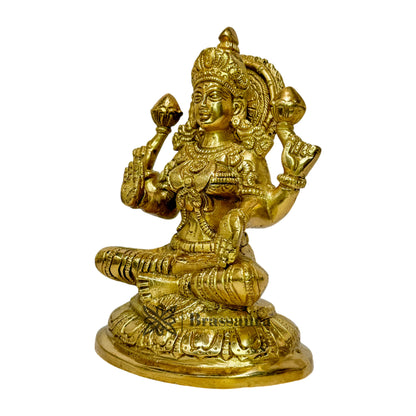 Brass Golden Sitting Laxmi MATA On Chowki Murti for Home and Decor Show Piece for Living Room  Height 24 cm Weight 3.44 Kg