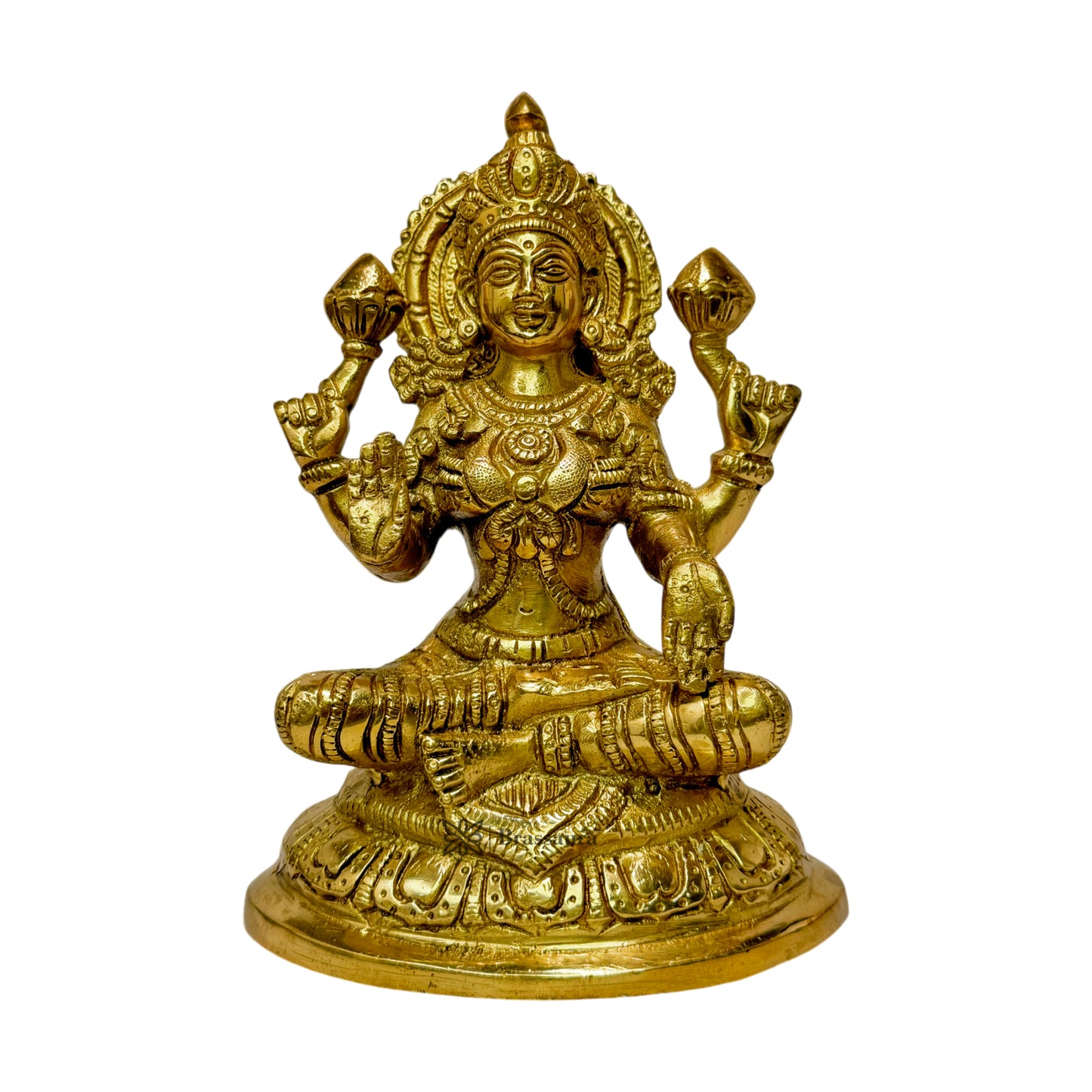 Brass Golden Sitting Laxmi MATA On Chowki Murti for Home and Decor Show Piece for Living Room  Height 24 cm Weight 3.44 Kg