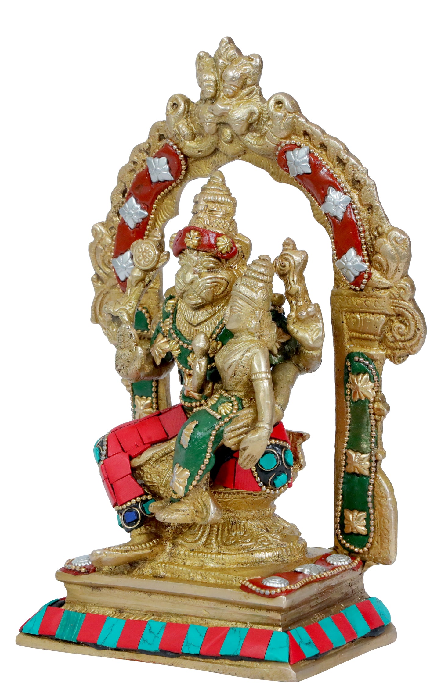 Brass Gem Stone Work Narasimha Murti for Home and Decor Height 25 cm and Weight 1.92 Kg