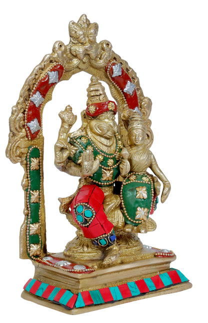 Brass Gem Stone Work Narasimha Murti for Home and Decor Height 25 cm and Weight 1.92 Kg