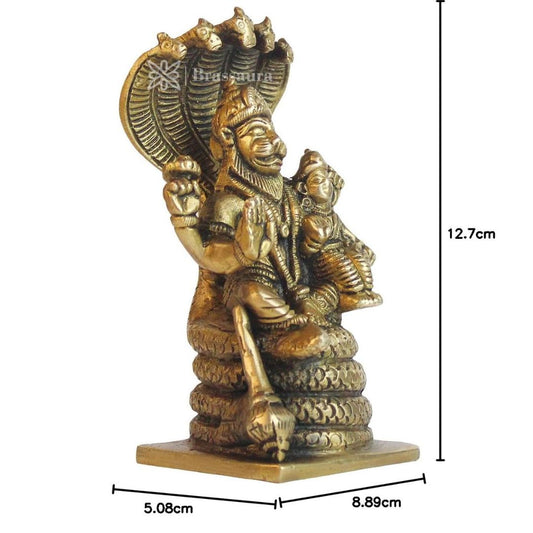 Brassaura® Narasimha Lakshmi with Sheshnaag Brass Murti | Antique Brass Finish | Height 5 Inches