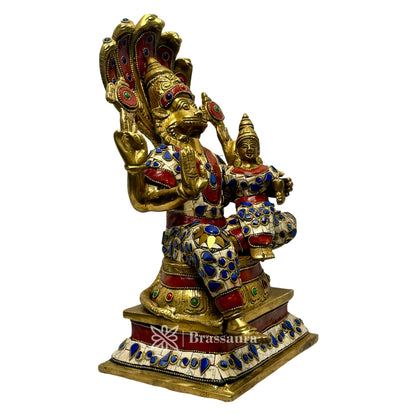 Brass Gem Stone Work Narasimha Murti for Home and Decor Height 31 cm and Weight 6.75 Kg