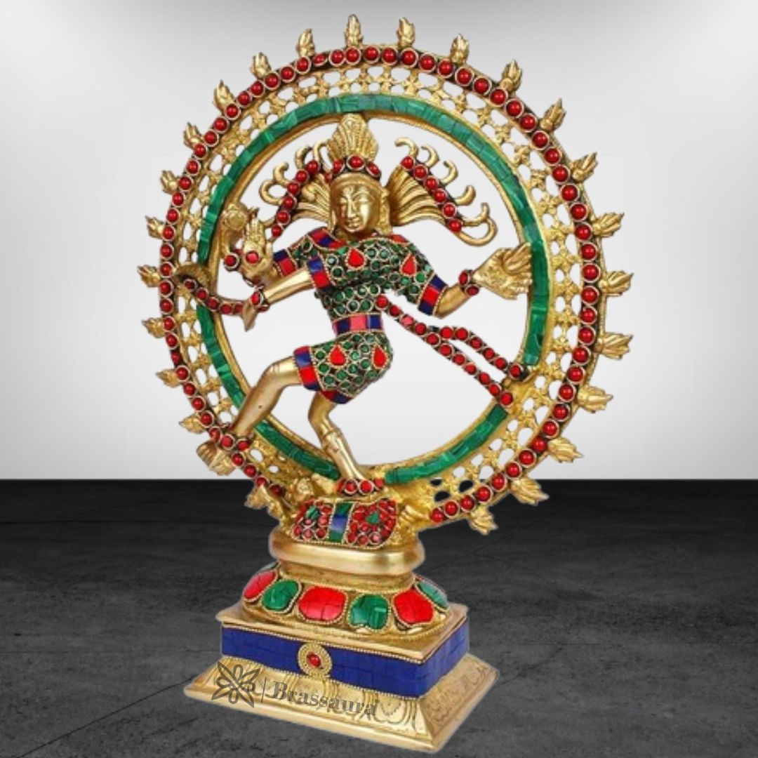 Brass Gem Stone Work Finish Quality Dancing Natraj God Idols for Home and Decor Weight 4.3 Kg Height 37 cm