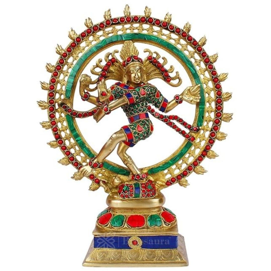 Brass Gem Stone Work Finish Quality Dancing Natraj God Idols for Home and Decor Weight 4.3 Kg Height 37 cm