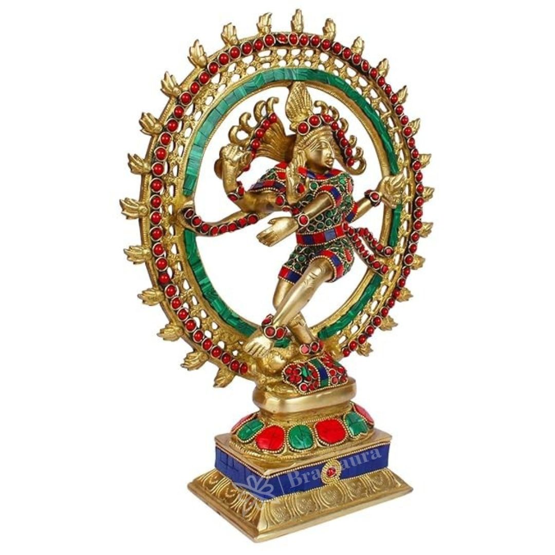 Brass Gem Stone Work Finish Quality Dancing Natraj God Idols for Home and Decor Weight 4.3 Kg Height 37 cm