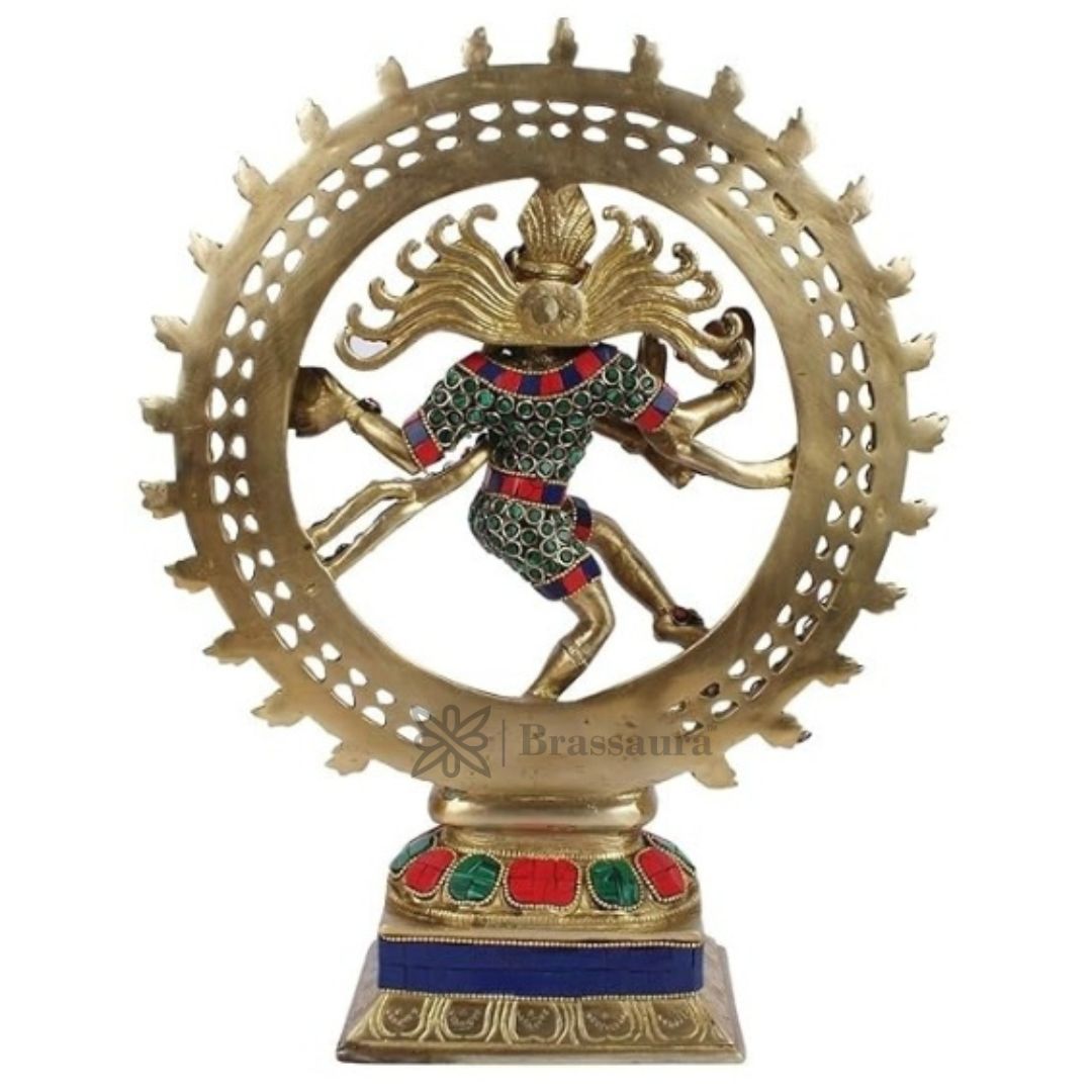 Brass Gem Stone Work Finish Quality Dancing Natraj God Idols for Home and Decor Weight 4.3 Kg Height 37 cm