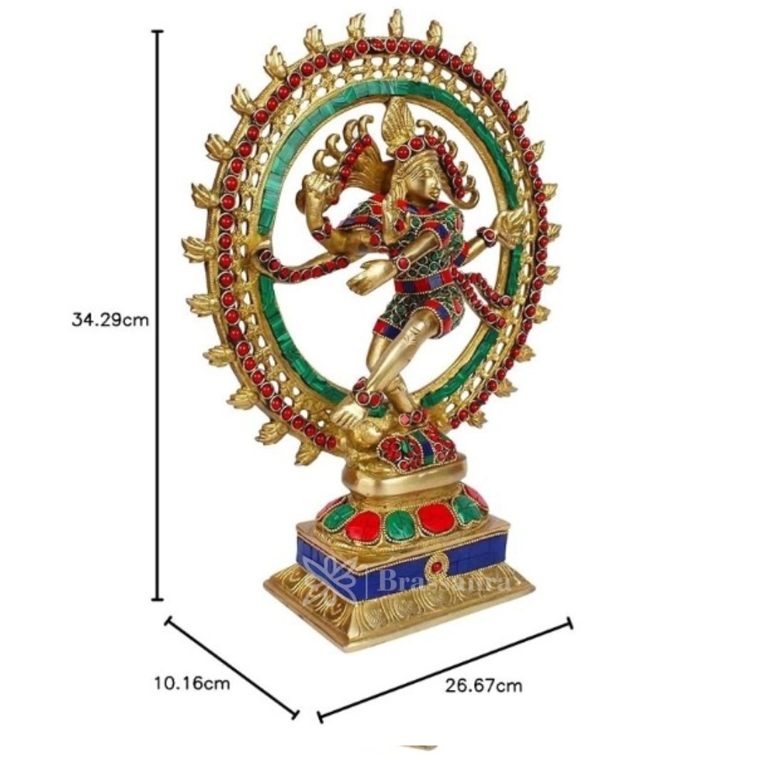 Brass Gem Stone Work Finish Quality Dancing Natraj God Idols for Home and Decor Weight 4.3 Kg Height 37 cm