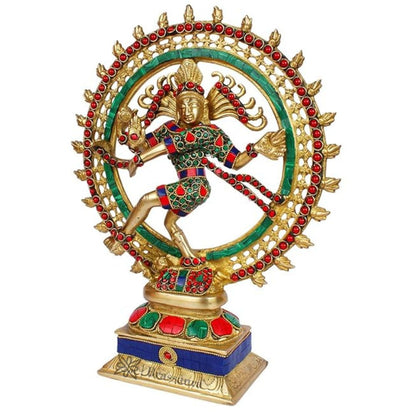 Brass Gem Stone Work Finish Quality Dancing Natraj God Idols for Home and Decor Weight 4.3 Kg Height 37 cm