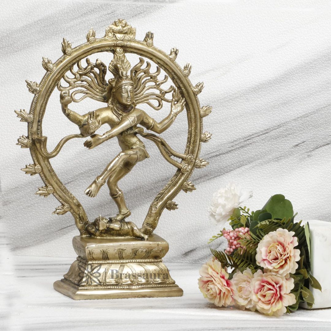 Brass Golden Finish Quality Dancing Natraj God Idols for Home and Decor Brass Weight 3.3 Kg Height 33 cm