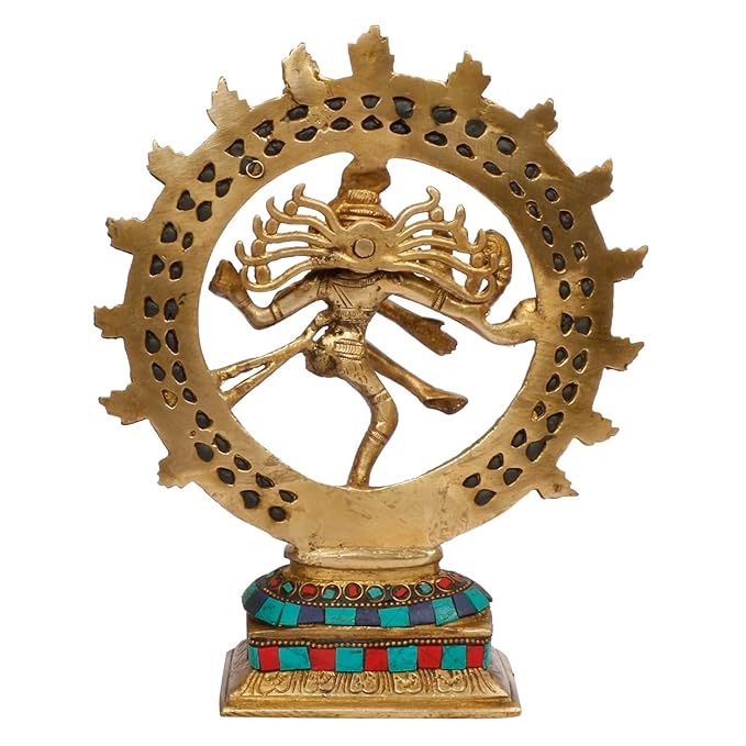 Brass Gem Stone Work Golden Finish Quality Dancing Natraj God Idols for Home and Decor Height 24 cm Weight 1.7 Kg