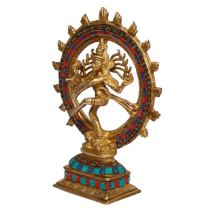 Brass Gem Stone Work Golden Finish Quality Dancing Natraj God Idols for Home and Decor Height 24 cm Weight 1.7 Kg