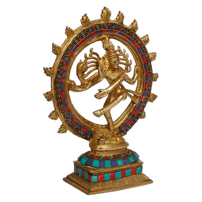 Brass Gem Stone Work Golden Finish Quality Dancing Natraj God Idols for Home and Decor Height 24 cm Weight 1.7 Kg