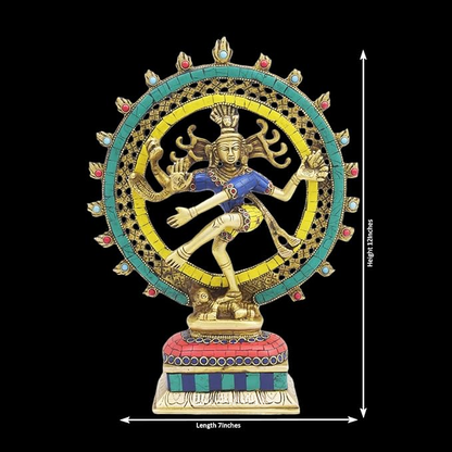 Brass Gem Stone Work Finish Quality Dancing Natraj God Idols for Home and Decor Height 33 cm Weight 2.9 Kg