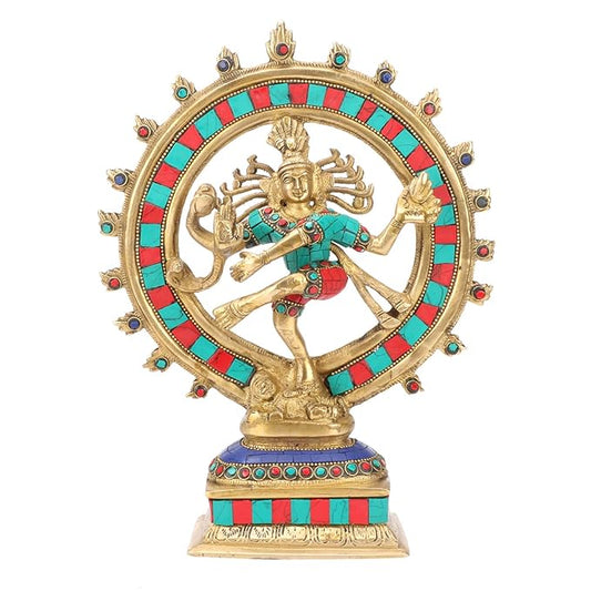 Brass Gem Stone Work Golden Finish Quality Dancing Natraj God Idols for Home and Decor Height 29 cm Weight 2.9 Kg