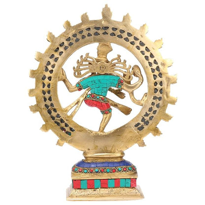 Brass Gem Stone Work Golden Finish Quality Dancing Natraj God Idols for Home and Decor Height 29 cm Weight 2.9 Kg