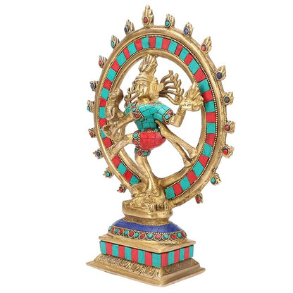 Brass Gem Stone Work Golden Finish Quality Dancing Natraj God Idols for Home and Decor Height 29 cm Weight 2.9 Kg