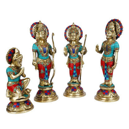 Brass Gem Stone Ram Darbar Murti for Home Height 33 cm Weight 10.04 Kg