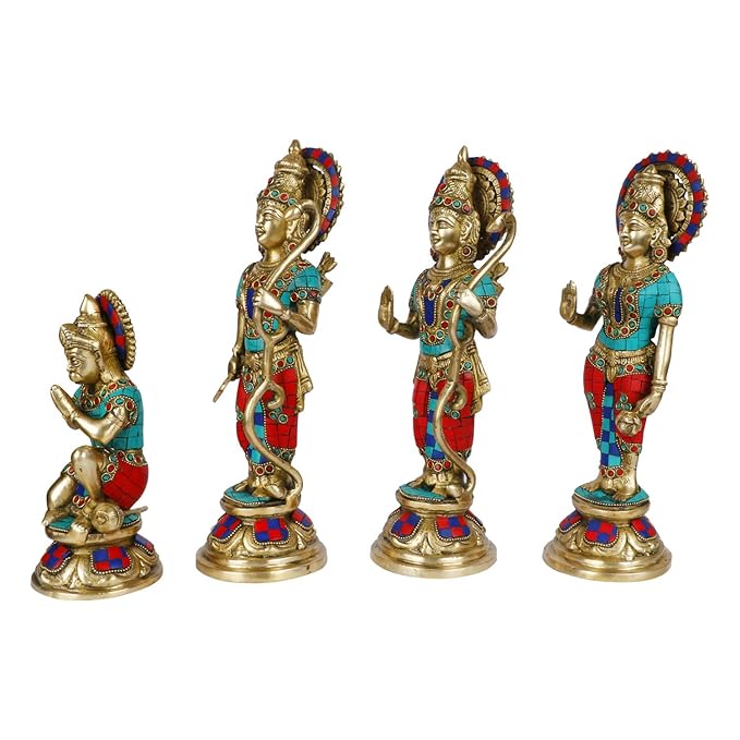 Brass Gem Stone Ram Darbar Murti for Home Height 33 cm Weight 10.04 Kg