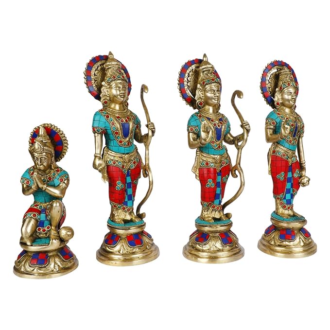 Brass Gem Stone Ram Darbar Murti for Home Height 33 cm Weight 10.04 Kg