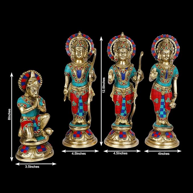 Brass Gem Stone Ram Darbar Murti for Home Height 33 cm Weight 10.04 Kg