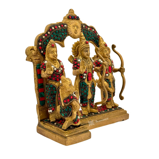 Brassaura™ Brass Gem Stone Work Ram Darbar Idol – Height 9 Inches & Weight 4.1 Kgs | Handcrafted Devotional Ensemble for Temple Décor