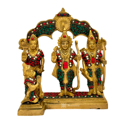 Brass Gem Stone Work Ram Darbar Murti for Home Bhagwan Ram Darbar with Sita Laxman Hanuman Height 23 cm Weight 4.1 Kg