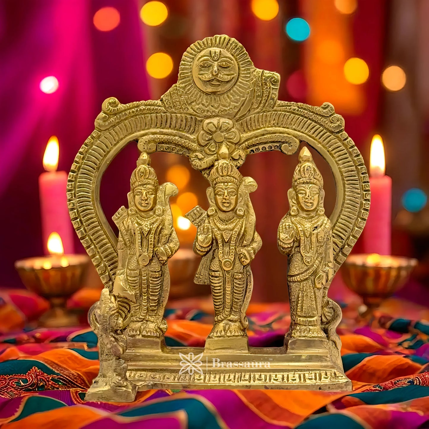 Brassaura™ Brass Ram Darbar Idol – Height 7 Inches & Weight 1.1 Kgs | Handcrafted Vedic Sculpture for Sacred Spaces