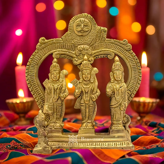 Brassaura™ Brass Ram Darbar Idol – Height 7 Inches & Weight 1.1 Kgs | Handcrafted Vedic Sculpture for Sacred Spaces