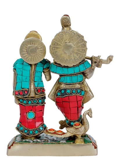 Brass Gem Stone Work Radha Krishna Murti Quality for Home Office Decor Weight 1.93 Kg Height 24 cm