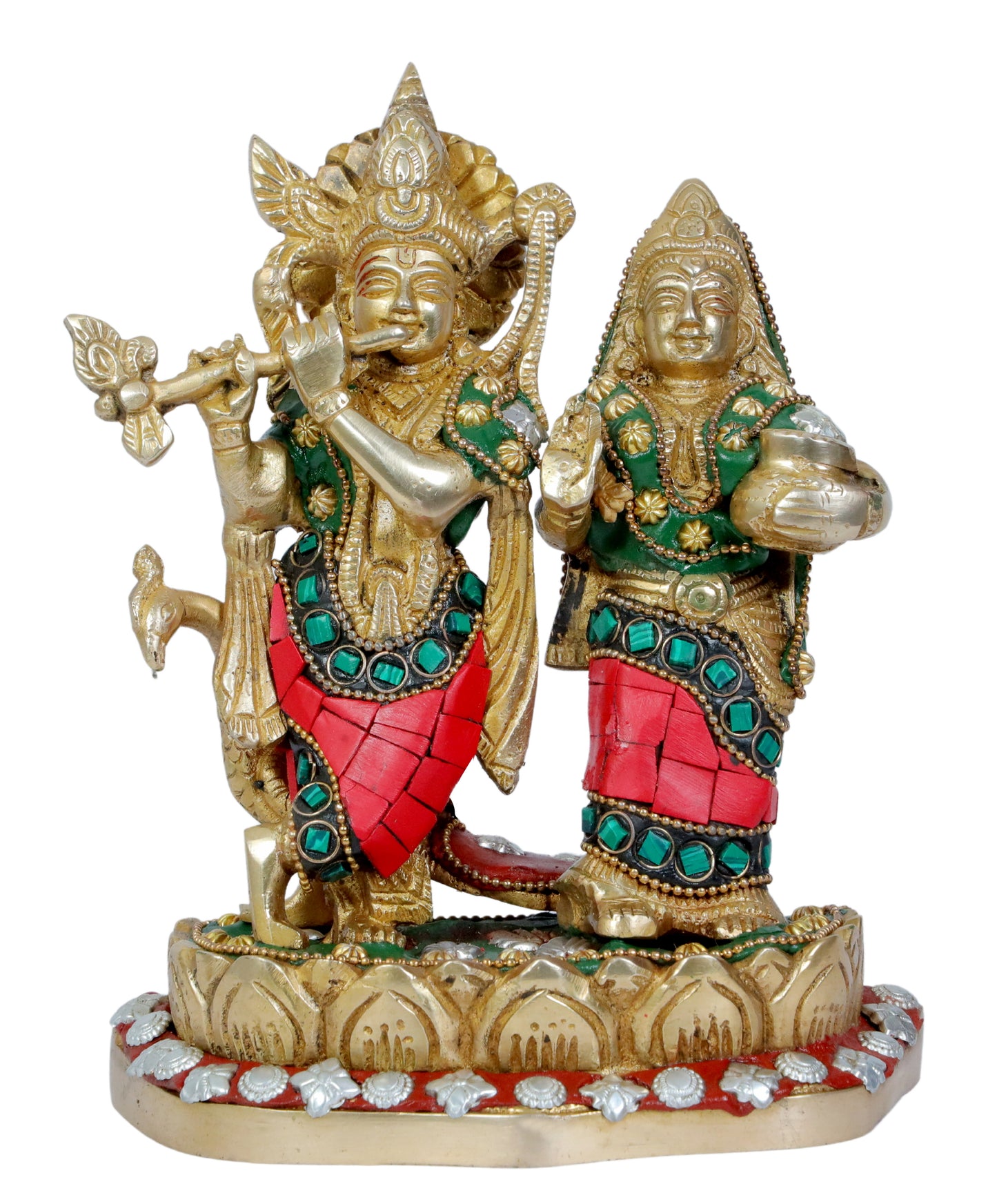 rass Gem Stone Work Radha Krishna Murti Quality for Home Office Decor Weight 1.85 Kg Height 22 cm