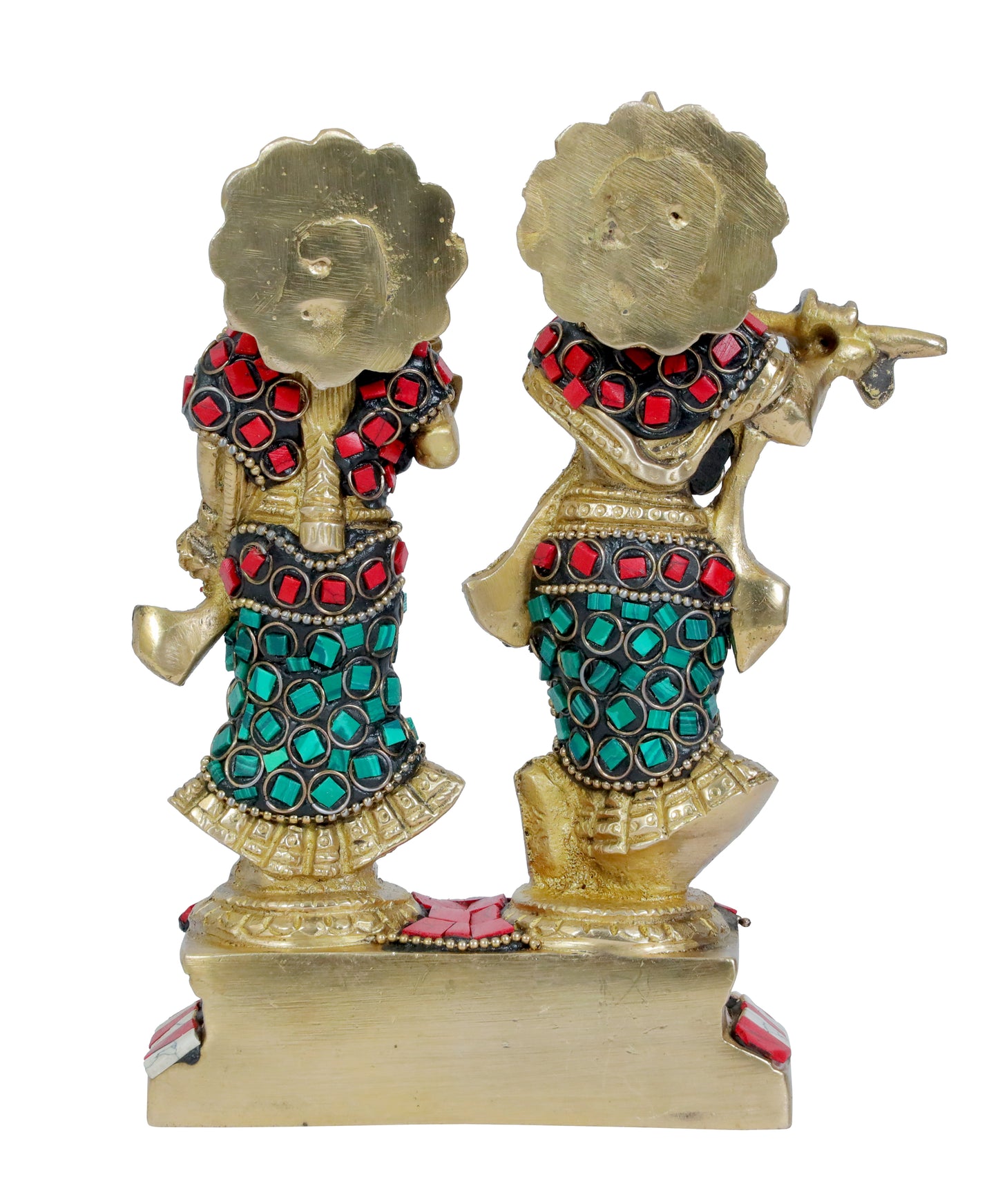 Brass Gem Stone Work Radha Krishna Murti Quality Home Office Decor Weight 1.41 Kg Height 28 cm