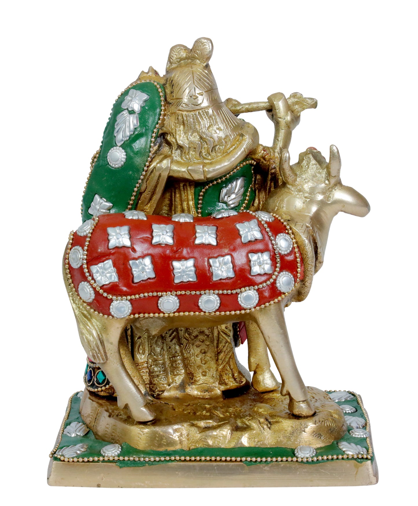 Brass Gem Stone Work Radha Krishna Murti Quality Home Office Decor Weight 2.14 Kg Height 22 cm