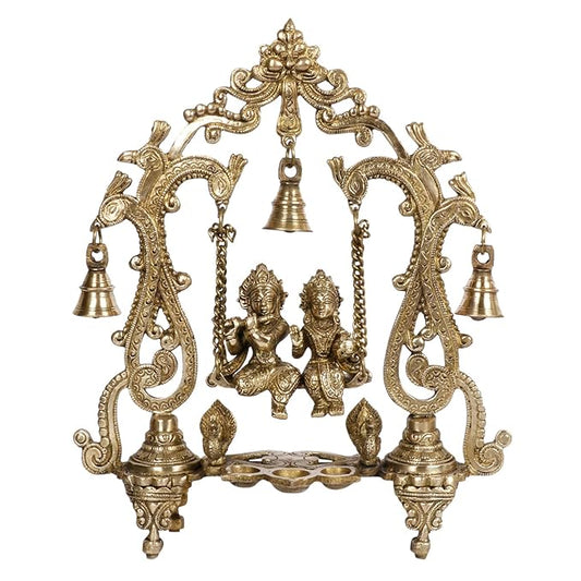 Brass Radha Krishna Jhula Murti Quality for Home Office Decor Weight 2.70 Kg Height 37 cm