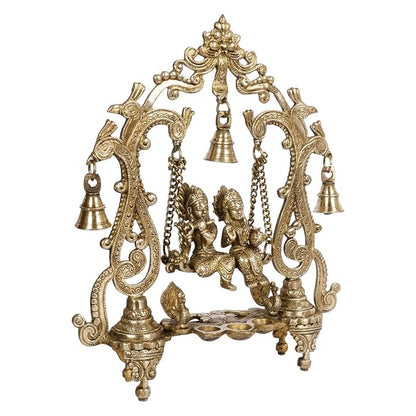 Brass Radha Krishna Jhula Murti Quality for Home Office Decor Weight 2.70 Kg Height 37 cm