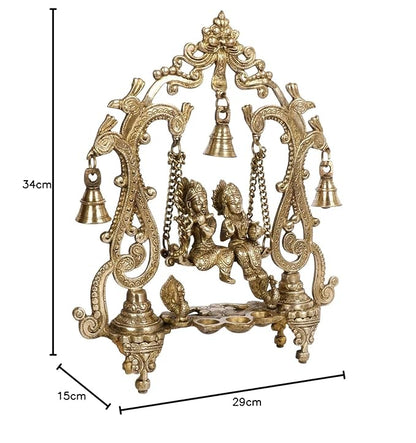 Brass Radha Krishna Jhula Murti Quality for Home Office Decor Weight 2.70 Kg Height 37 cm