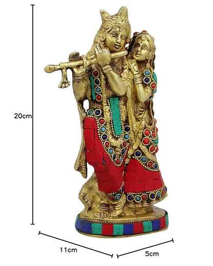 Brass Gem Stone Work Radha Krishna Murti Quality for Home Office Decor Weight 1.5 Kg Height 23 cm