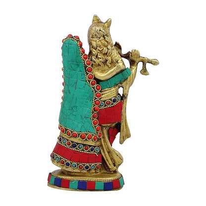 Brass Gem Stone Work Radha Krishna Murti Quality for Home Office Decor Weight 1.5 Kg Height 23 cm