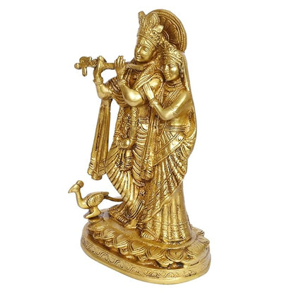 brass Radha Krishna Murti Quality Kanhaiya with Flute for Home Office Weight 3.8 Kg Height 30 cm