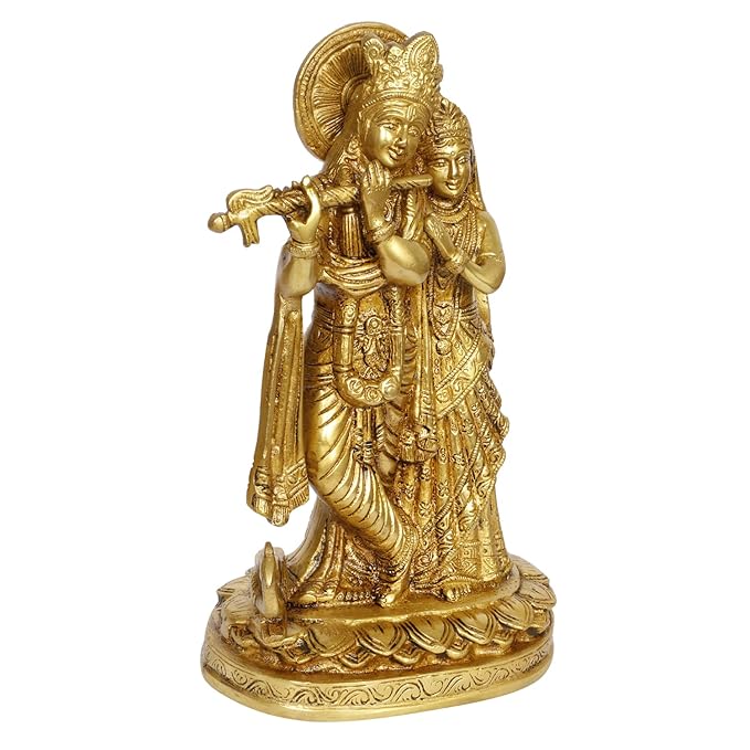 brass Radha Krishna Murti Quality Kanhaiya with Flute for Home Office Weight 3.8 Kg Height 30 cm