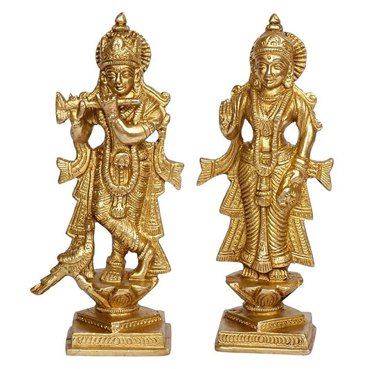 Brass Radha Krishna Murti Quality Kanhaiya with Flute for Home Office Decor Weight 1.1 Kg Height 18 cm